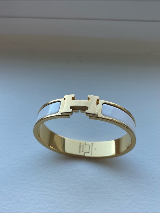 Hermes Jewelry - Hermes Clic H Gold and White Bracelet Bangle PM authentic